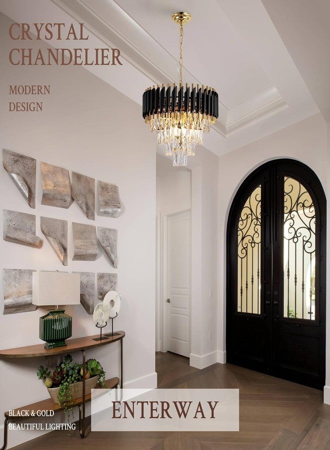 ADWAIT ثريات كريستال K9 عصرية من ADWAIT، ذهبية اللون - ثريا كريستال دائرية لألوان غرف المعيشة. ألوان دافئة: أبيض، ضوء القمر، ذهبي، لوحة LED متضمنة (أسود ذهبي، 500 مم) - Image 2